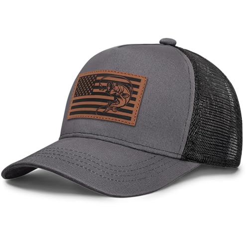 Image of Fishing Gifts for Men American Flag Trucker Hat Mens Fathers Day Christmas Birthday Gifts Fishing Hat for Dad