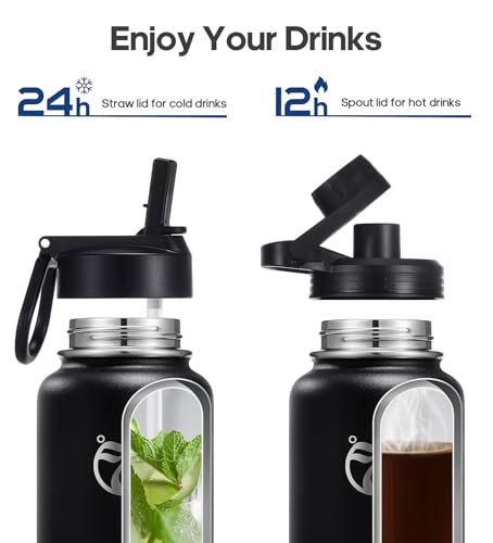 HydroPal-Vacuum-Insulated-Stainless-Steel-Water-Bottle-1200ml1000ml750ml-2-Lids-Straw-Lid-and-Spout-Lid-2-Straws-Water-Bottle-for-12-Hours-Hot-24-Hours-Cold-Drinks-Great-for-Work-Travel