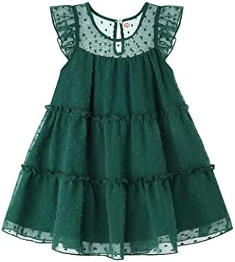 Toddler Baby Girl Dresses Ruffle Sleeve Swiss Dot Mesh A Line Dress for 4-5T Girls Green