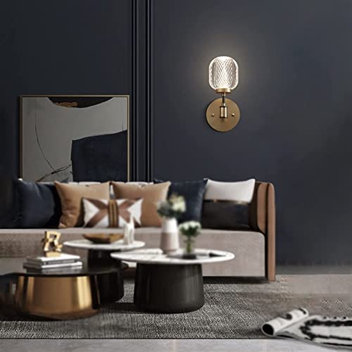 Aplique de pared de cristal moderno LED dorado con acabado de latón cepillado 4