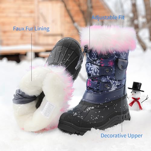 DREAM PAIRS Girls Snow Waterproof Winter Boots,Navy/Fuchsia,13 Little Kid - image 5