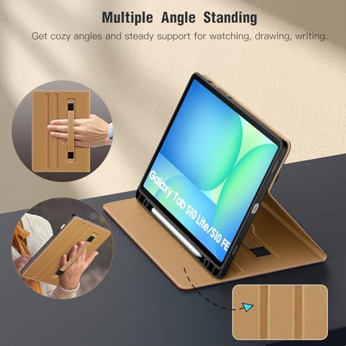 Image of MoKo Case for Samsug Galaxy Tab S10 Lite / S10 FE / S9 FE / S9 10.9 /11 Inch | Built-in S Pen Holder Case for Samsung Tablet (2025 /2023), PU Leather, Hand Strap & Front Pocket, Blue & Brown