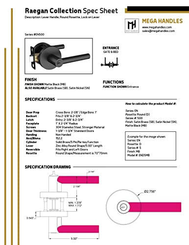 Mega Handles Entrance Handle I Entry Lever Door Handle - Heavy Duty Square Locking Lever Set For Left Or Right-Handed Doors - Interior/Exterior Door Levers - Matte Black #TOP4