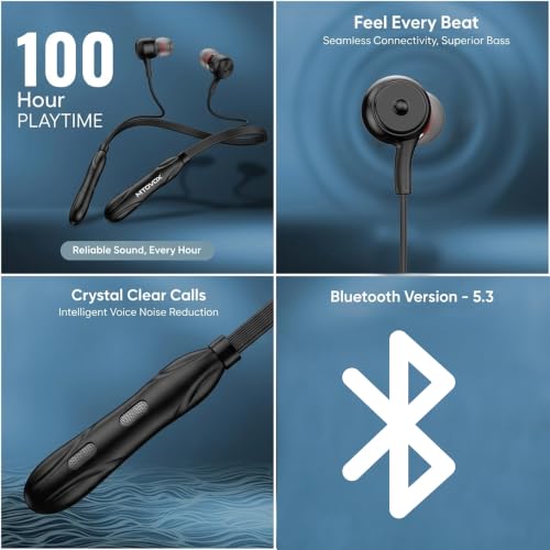 Image of MTX-9090 Wireless Neckband Bluetooth Earphones | 150H Playtime | Magnetic Power On /Off | AI Noise Cancellation | Deep Bass | Neckband Bluetooth Headphones for Work, Gym & Travel