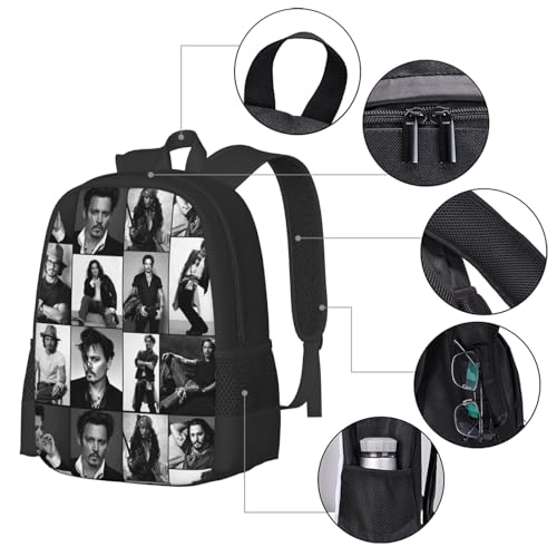 Johnny Depp Backpack,3d Print Laptop Backpack Lightweight Casual Daypack Bookbag 16.5 In, Black4