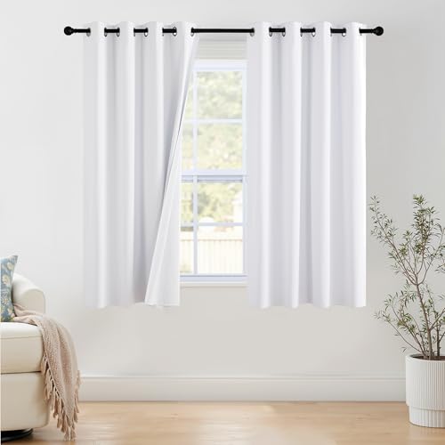 Image of NICETOWN 100% Blackout Window Curtain Panels 68 inch Length for Living Room, Set of 2, Snow White, 55 inches Wide, Thermal Insulated Drapes