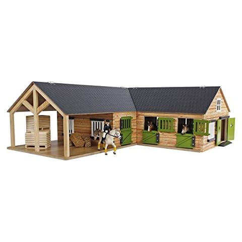 Kids Globe 610211 1:24 Scale Natural Wooden Horse Farm with Moving Doors, Windows and Gates, Neutral, 3 Boxen Cover