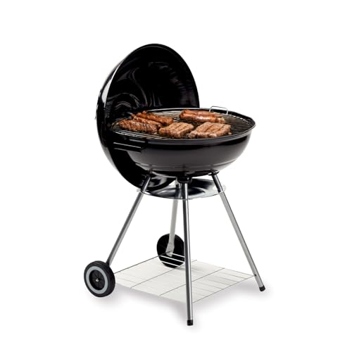 Avilia Barbacoa de carbón vegetal Freetime 45 cm – Barbacoa de exterior de acero negro con tapa y ruedas, parrilla ancha, ideal para balcón, terraza y jardín