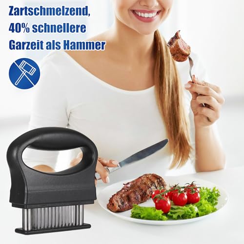 WUISOLQP Steaker Fleischzartmacher, Abnehmbare Steaker für Fleisch mit Reinigungsbürste & 48 Edelstahl Ultra Sharp Nadel Klingen zum Zartmachen von Rind/Huhn/Schwein