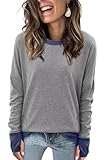 Magritta Womens Long Sleeve Tops with Thumb Holes Fall Winter Baggy Pockets Crew Neck Sweatshirts Plus Size Shirts Gray Dark Blue Large