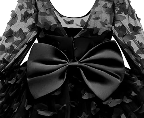 Klfflgid Baby Girl Black Bowknot Dress Toddler Infant Long Sleeve Butterfly Tutu Gown Flower Girl Wedding Formal Birthday Party Princess Pageant Dresses(3-6Months) #TOP3