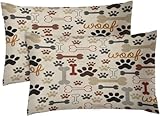 Emvency Set of 2 Decorative Throw Pillow Cover King Size 20x36 Inches Dog Bones and Paw Prints Pillowcase with Hidden Zipper Decor Cushion Gift for Home Sofa Bedroom Couch Car