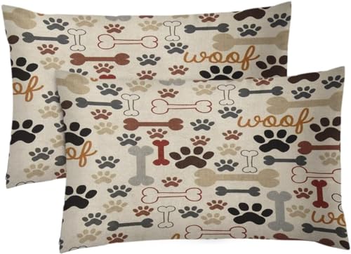 Emvency Throw Pillow Covers Set of 2, 20 x 36 Inch, Dog Paw Prints