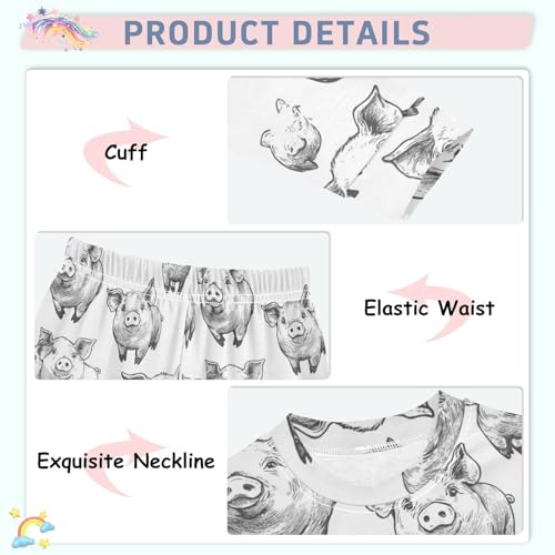 Pajama Sets Long Sleeve Black and White Pig Pattern Print Soft Comfy Sleepwear 2 Piece PJS 3-8T4