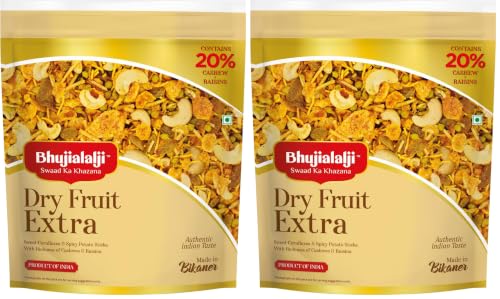 Image of Bhujialalji Dry Fruit Extra 150g - 20% Dry Fruits Guranteed|Namkeen Crispy Healthy snack with sweet cornflakes & spicy potato sticks with richness of cashew and raisins (Pack of 2)