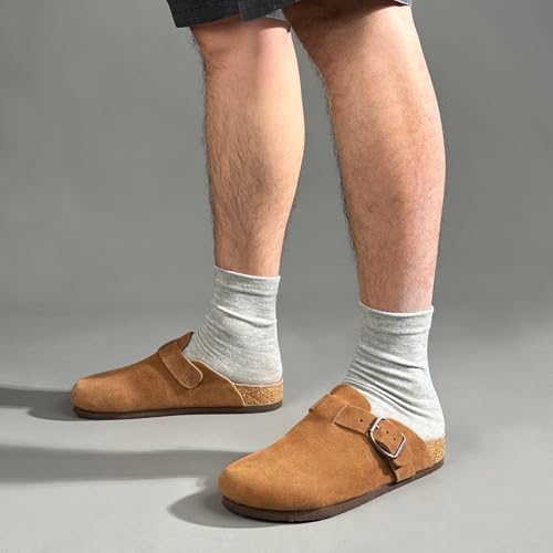 Image of FITORY Mens Suede Clogs with Arch Support Leather Cork Footed Mules