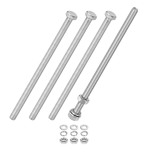 M METERXITY 4-Pack Hex Head Screw Bolt with Nuts Flat &amp; Lock Washers M5x100mm Stainless Steel Bolts and Nuts Kit Fully Threaded Metric Bolt Assortment for Equipment/Machinery
