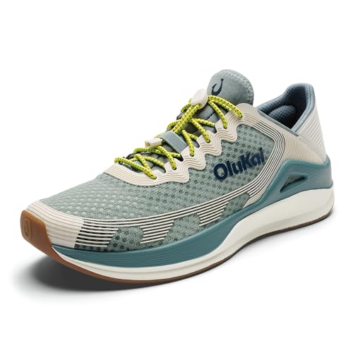 OLUKAI 'Ahi Men’s Performance Marine Shoes, Water-Ready Sneakers with Customized Lacing Fit, Lightweight & Breathable, Enhanced Grip & Traction, Seagreen/White Sand, 12