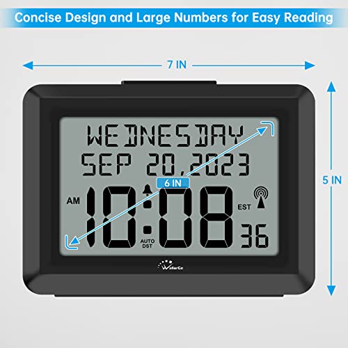 Wallarge Atomic Clock With Date And Day – Self Setting Digital Wall Clock Battery Operated, Auto Dst, Easy To Read (No Backlight) #TOP4
