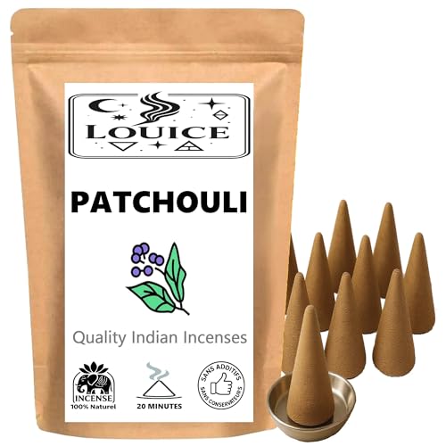 Lot de 10 Cônes d’Encens Senteur Patchouli - 100% Naturel Relaxation, Sérénité & Bien-être – Idéal Méditation, Yoga & Maison Zen + Brûleur Porte...