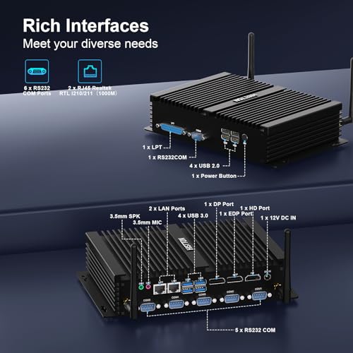 Image of HISTTON Industrial Computer Core i7 8550U, 16GB DDR4 /128GB SSD /1TB HDD | Mini Desktop PC,4 RS232 COM+2 RS232 /485 COM, 2 LAN, HD, VGA, EDP, LPT, WiFi, Mini PC Win 11 Pro