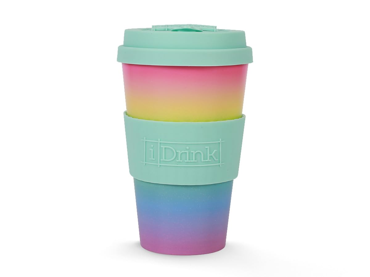 I-TOTAL IDRINK® - RPET Coffee Mug with openable Silicone Cap, Easy to Carry 435ml, Recycled Plastic Takeaway Mug 8.7 x 8.7 x 15cm Ergonomic 435ml (Macaron)