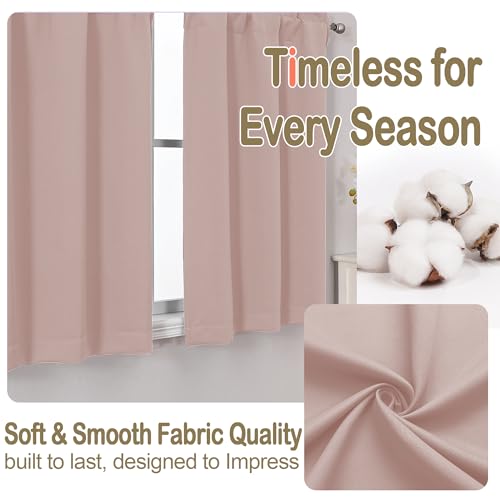 Image of Blush Pink Curtains for Small Window Treatment, Light Blocking Short Kitchen Window Curtains Over Sink, Rod Pocket Half Window Tiers for Bathroom Basement, Each 40Wx36L, 2 PCS