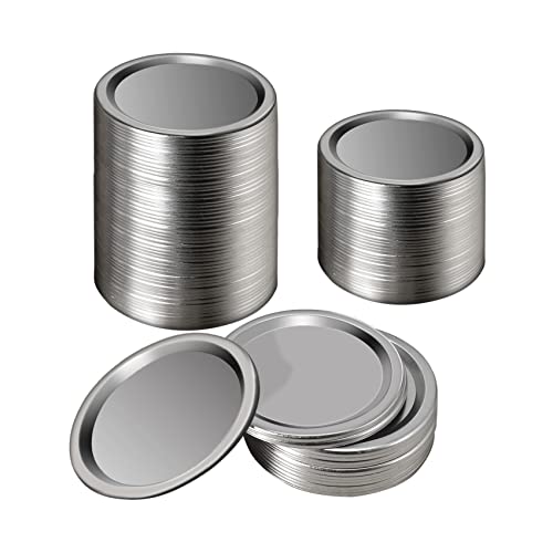 Tuesoa 100 Piezas Tapas de Conservas de Tarro de de Boca de 86 Mm, Tapas de Plata Reutilizables a Prueba de Fugas con Anillos de Sellado de Silicona