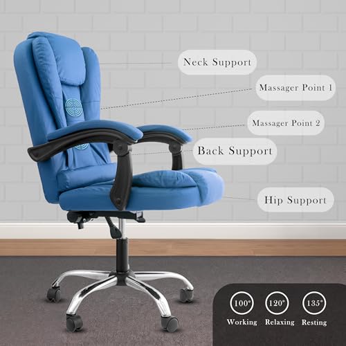 Image of Casa Copenhagen Italia Premium Leatherette Office Chair for Work | Boss Chair, Ergonomic Executive, Luxurious Cushioned Arms & Seat, 2 Point Back Massager, Heavy Duty Metal Base (Royal Blue)