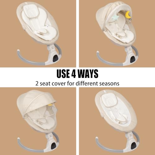 Elektrische Babywippe für Säuglinge bis 9 kg, klappbar, mit Fernbedienung & Bluetooth, Timer-Funktion, 5 Schaukelgeschwindigkeiten, 3 Sitzpositionen (Elfenbeinweiß)