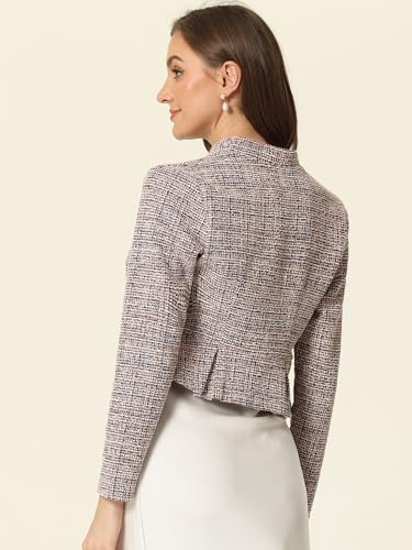 Allegra K Crop Bolero Shrug for Women's Vintage Open Front Office Long Sleeve Plaid Tweed Cardigan3