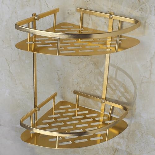 Étagère de douche laiton premium style rétro chic avec double panier d'angle - 5