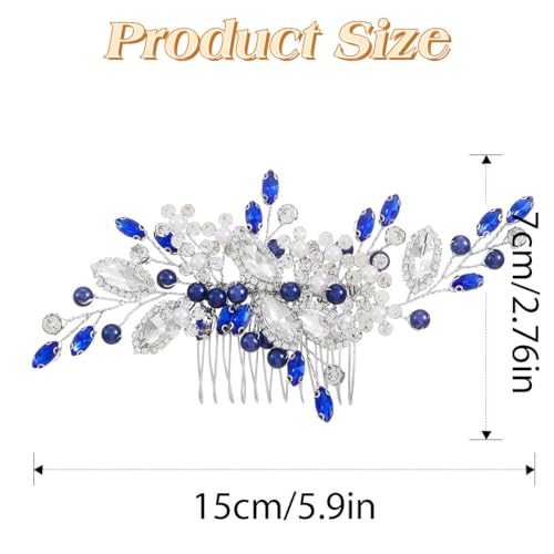 Peine de cerámica para novia con cristales azules miniatura 4