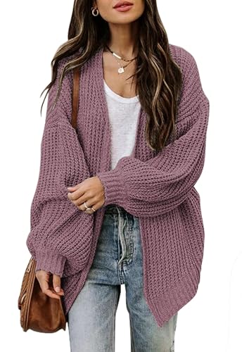 Jhsnjnr Damen Cardigan Langarm Grobstrickjacke mit Taschen Open Front Pullover Lose Elegant Strickmantel Winter Strickjacke