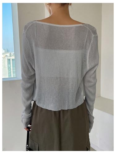 Image of Floerns Women's Ribbed Knit Long Sleeve Button Front V Neck Cardigan Crop Top