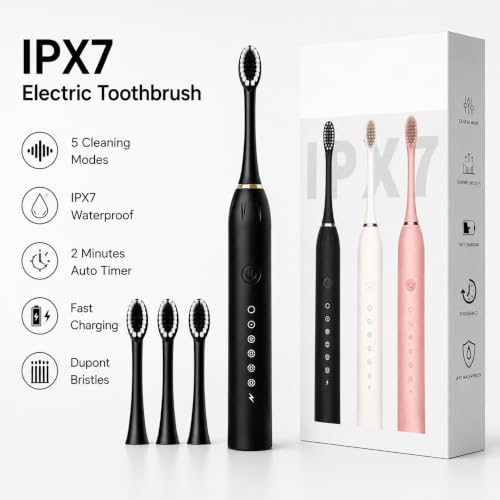 Image of Cosmic Lite Sonic Electric Toothbrush | Waterproof Rechargeable Toothbrush with Replaceable Brush Heads | 6 Modes, 4 Brush Heads, 1 Interdental Head