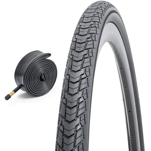 FengCan 700x35C Fahrradreifen 37-622 Reifen Hochwertig & Faltbar und Fahrradschlauch 700x35/43C Schrader Ventil 48mm passend für 700 x 35C 28x1.40 City Road Fahrrad Reifen Ersatzrad (Eine)
