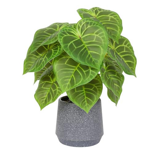 LUWENER Planta artificial de hojas verdes en maceta, 35 cm de alto, planta de follaje falso para decoración de oficina, baño, hogar, escritorio (hoja de vela)