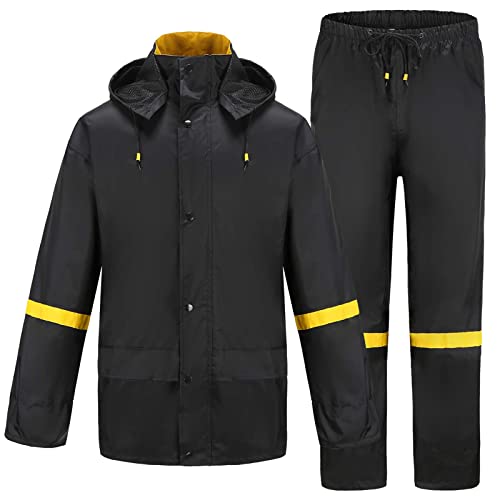Ourcan Rain Suits for Men Classic Rain Gear Waterproof Rain Coats Hooded Man’s Rainwear Fishing Rain Jacket and Rain Pants