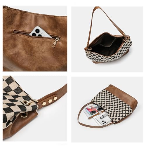 Bolso tote a cuadros grande de mujer para uso diario miniatura 4