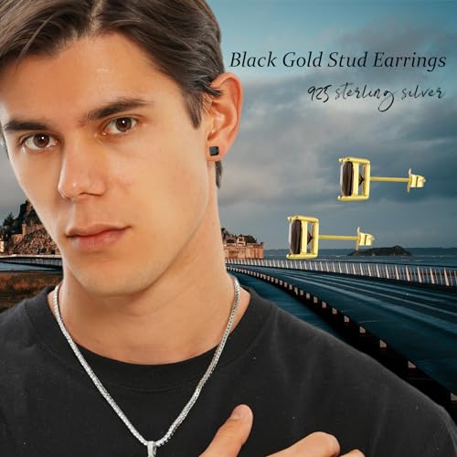 TOPGRILLZ Square Stud Earrings 925 Sterling Silver 5A+ Cubic Zirconia 14K Gold Black Diamonds Stud Earrings For Men Women Aretes De Hombre3
