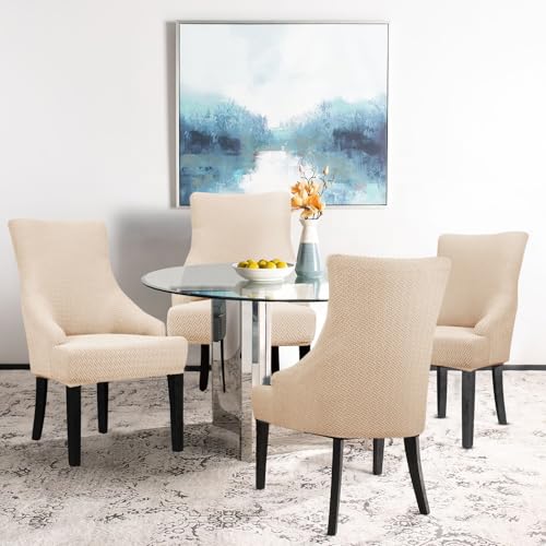 Lellen Stretch Wingback Chair Cover Slipcover - Reusable Wingback Side Chair Slipcover,Dining Chair Covers,Arm Protector Seat Covers for Dining Room Banquet Home Decor(Taupe, 4PC) - Image 3