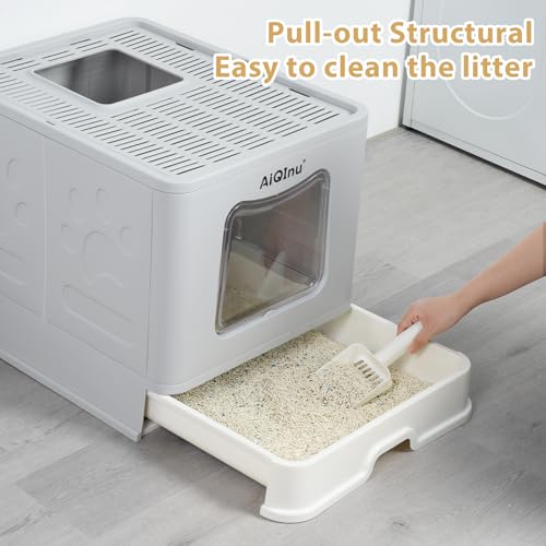 Caja de arena cerrada XL plegable para gato con tapa miniatura 4