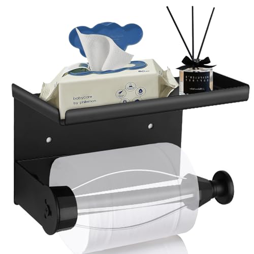 Toilet Paper Holder, Black, Toilet Paper Holder, No Drilling, Toilet Paper Holder with Damping Effect, Toilet Paper Holder, Stainless Steel Toilet Paper Holder, Self-Adhesive, Paper Holder for
