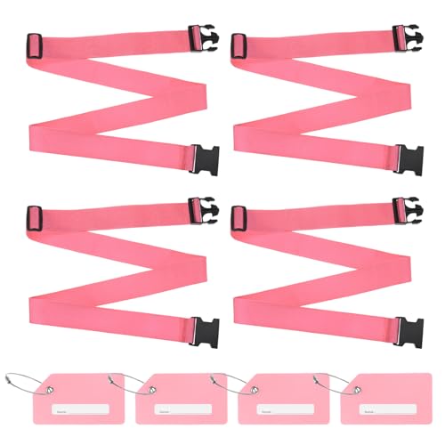 Image of M METERXITY 4-Sets Luggage Straps TSA Approved, Travel Straps for Luggage Suitcase Tags Set, Adjustable Suitcase Belt [Pink]