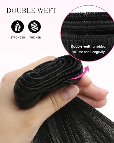 Image of YoungSee 24 Inch Human Hair Extensions Sew in Double Weft Hair Extensions, Natural Black Balayage Silver Blonde, Long Straight Sew in Hair Extension for Women Prefer Professional Installation 100g