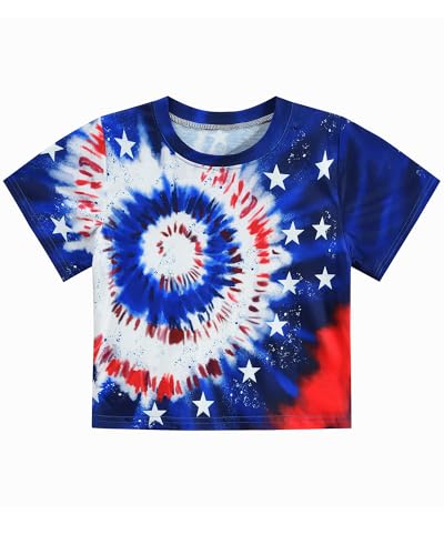 Image of DDSOL Girls July 4th Crop Tops Patriotic Shirt American Flag Short Sleeve Tshirts for Girl 6-14 Years