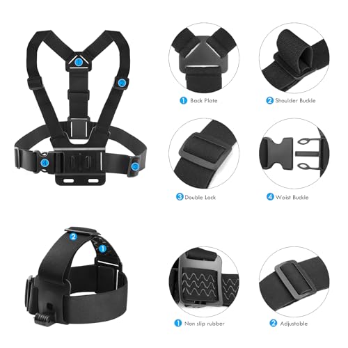 GEEKAM 9-in-1 Chest & Head Mount Kit for GoPro, iPhone, DJI - Image 3