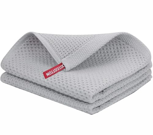 Image of 100% Cotton Kitchen Dish Cloths, 6 Pack Waffle Weave Ultra Soft Absorbent Dish Towels for Drying Dishes Quick Drying Kitchen Towels Dish Rags, 13.4 X 13.4 Inches (Light Grey, Pack of 2)