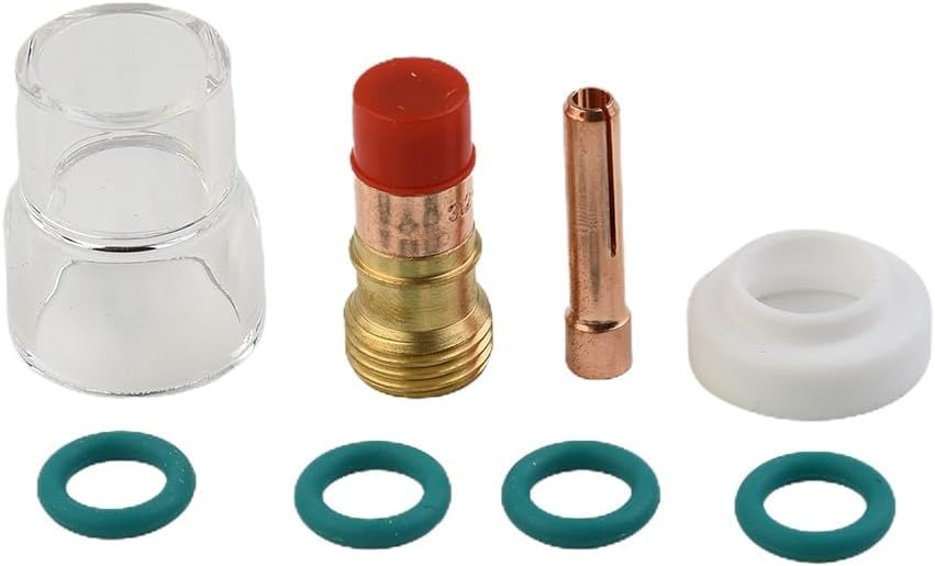 8-Piece TIG Torch Kit for WP-17/18/26 – Includes #12 Heat-Resistant Glass Cup, for stubby Gas Lens (3.2mm), Collet Body, Collet, Insulator & 4 O-Rings